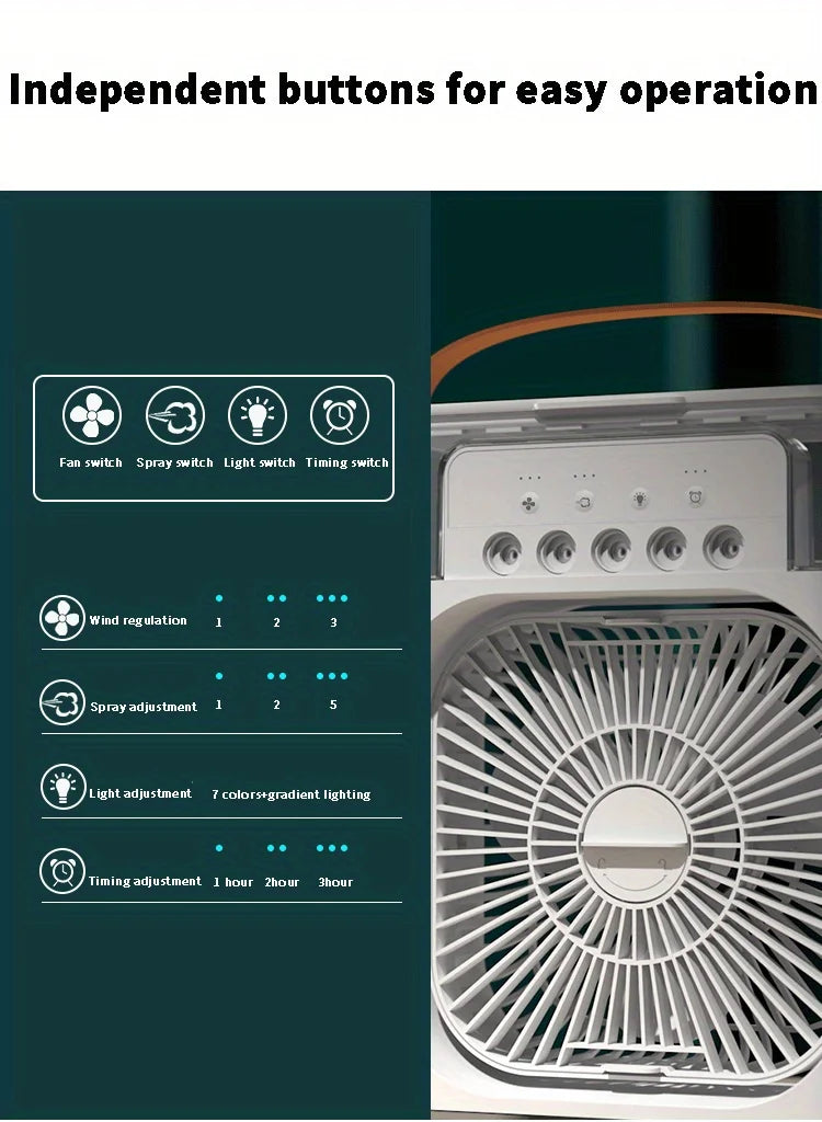 Hydrocooling Portable Air Conditioner & Humidifier: 3-Speed Fan for Office and Home