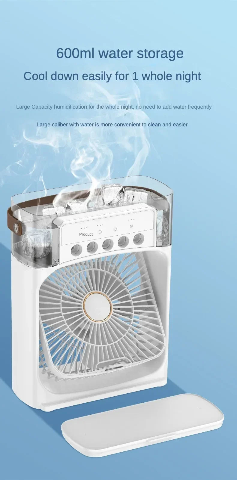 Hydrocooling Portable Air Conditioner & Humidifier: 3-Speed Fan for Office and Home