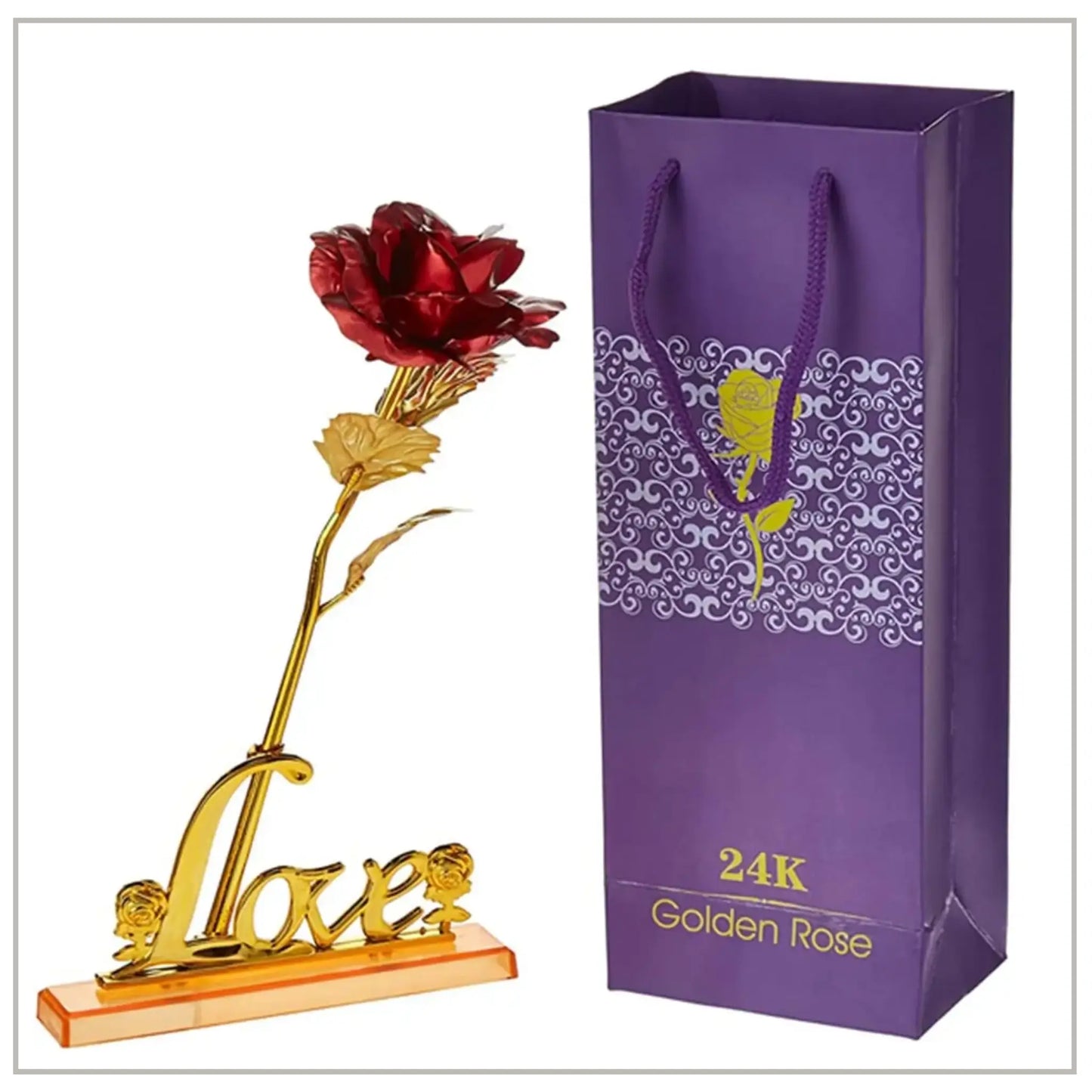 Rose Gold Artificial Flower with Rose Box With Free Love Stand