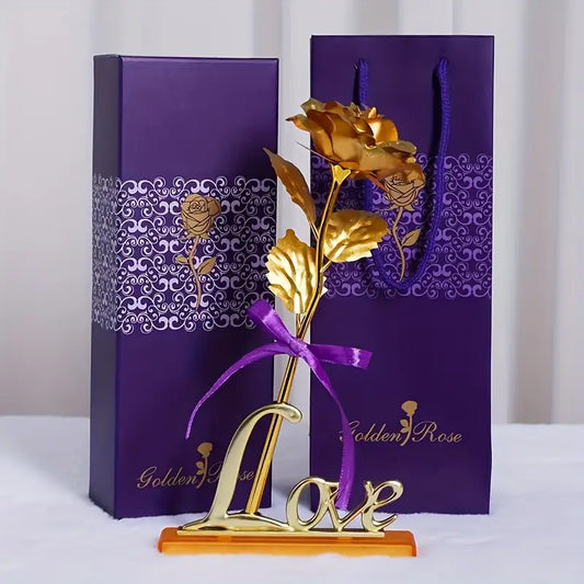 Rose Gold Artificial Flower with Rose Box With Free Love Stand